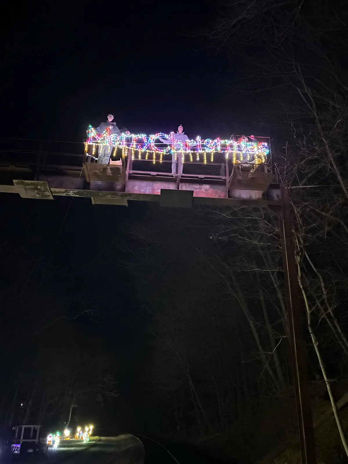 Railbike trestle lit for Christmas night rides